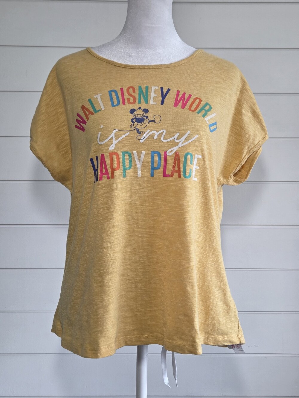 Disney Mickey Yellow "Disney World Is my Happy Place" Graphic Tee Size L